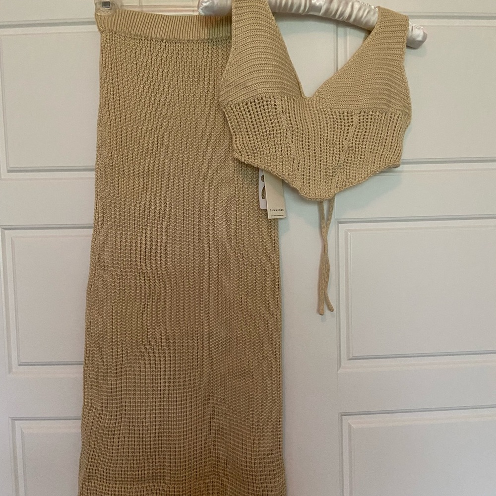 NWT Commense Island Vacation Knit Two-Piece Set in Apricot Beige